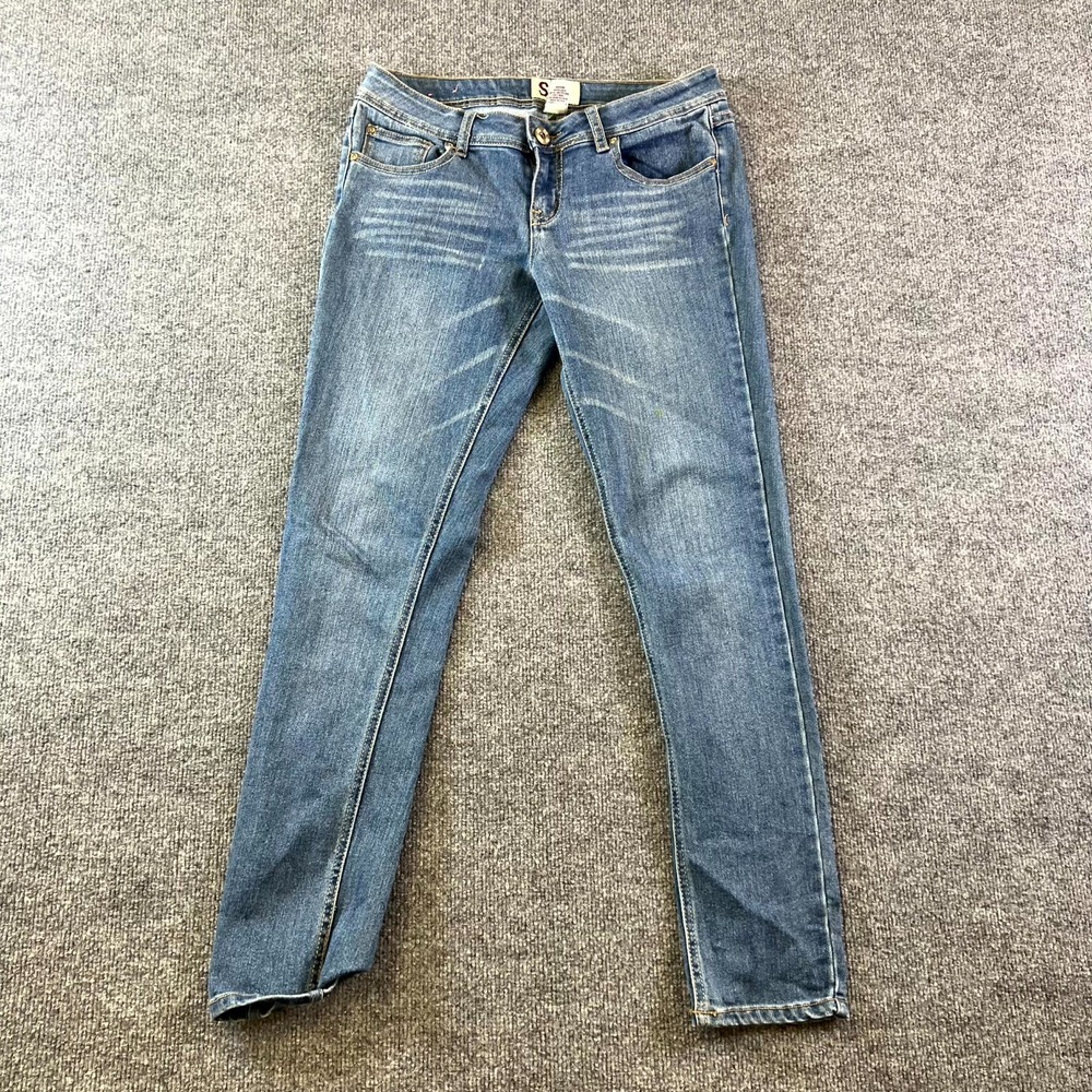 SO Jeans Womens 9 Short Blue Cotton Denim Skinny Leg Faded Stretch Workwear
